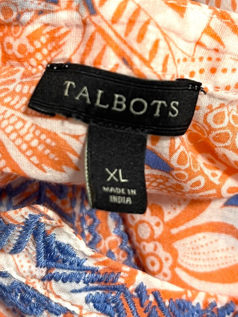 XL Talbots Floral Embroidered Cotton Sleeveless Shirt Boho Pullover