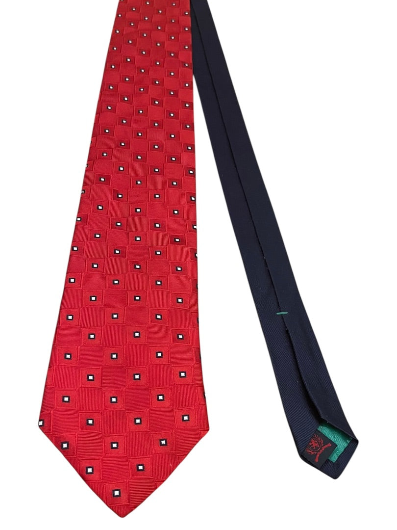 Tommy Hilfiger 100% Silk Classic Block Pattern Tie Red Mens Necktie 58"