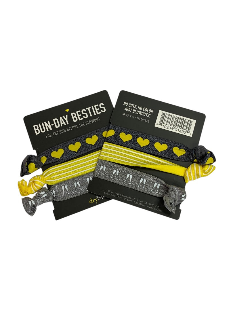 Bun-Day Besties Set of 6 New Hair Elastics Gray Yellow Heart Champagne