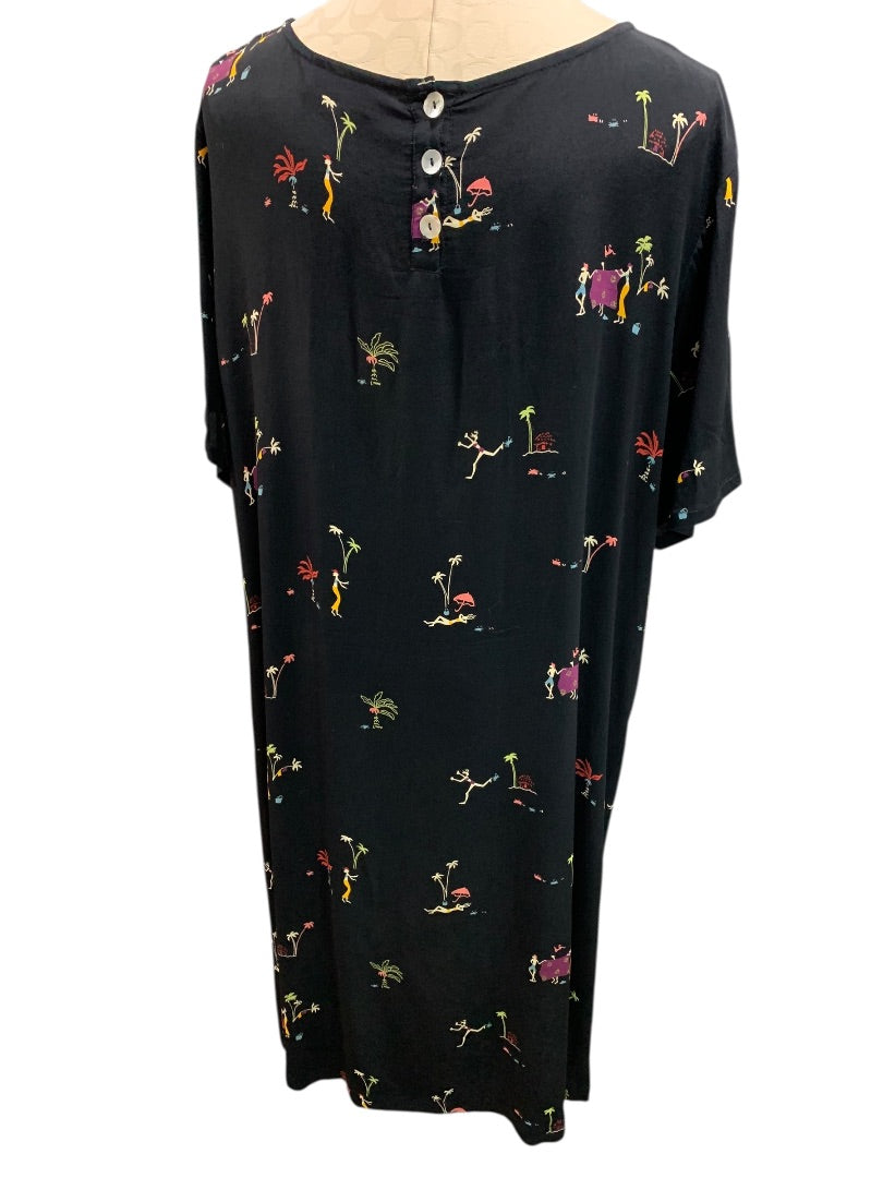 2X CityWear Women Black Beach Print Dress 42" Length