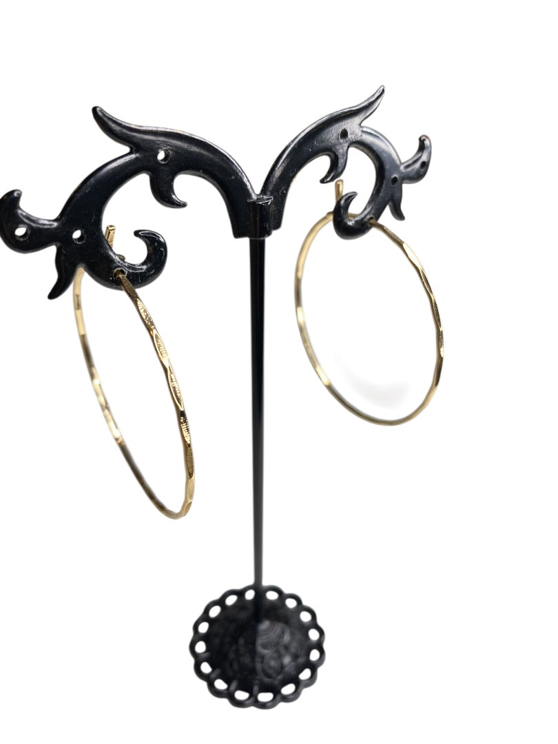 Goldtone Wire Hook Pierced Earrings 1.5" Diameter Delicate