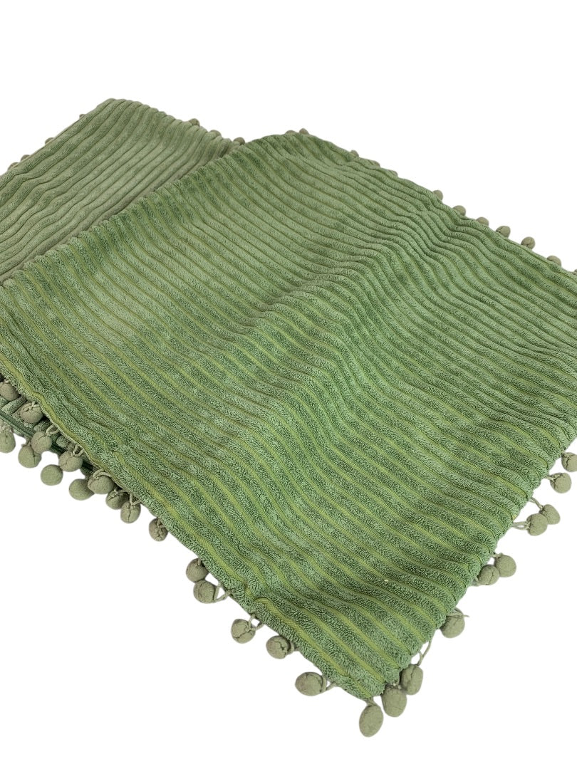 Set of 2 Sage Green 16" Pillow Cover Velour Stripe Zip Closure