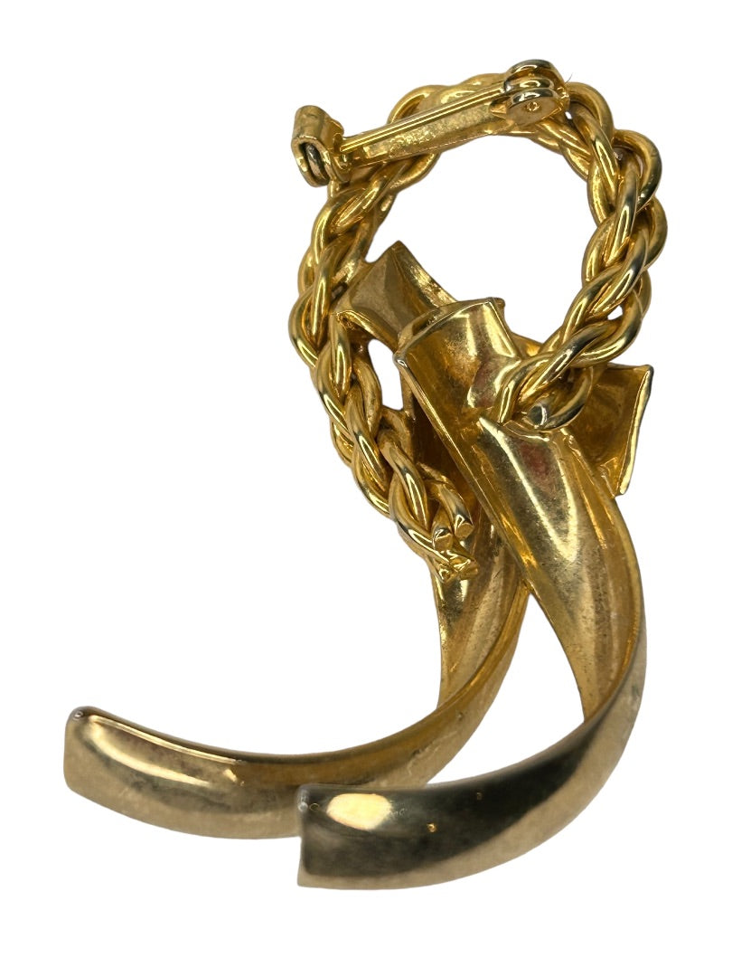 Vintage Goldtone Brooch Dimensional Ribbon Abstract 2.25"