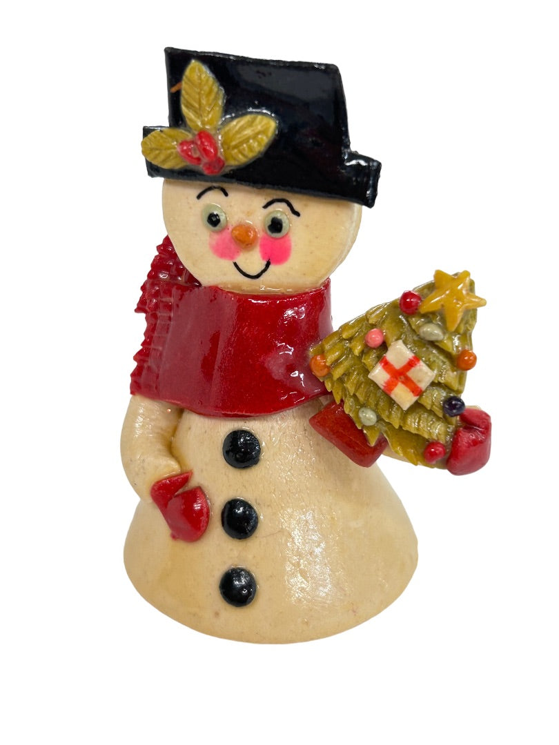 Clay Snoman Figurine Ornament Vintage Handmade Holiday 2 7/8" h