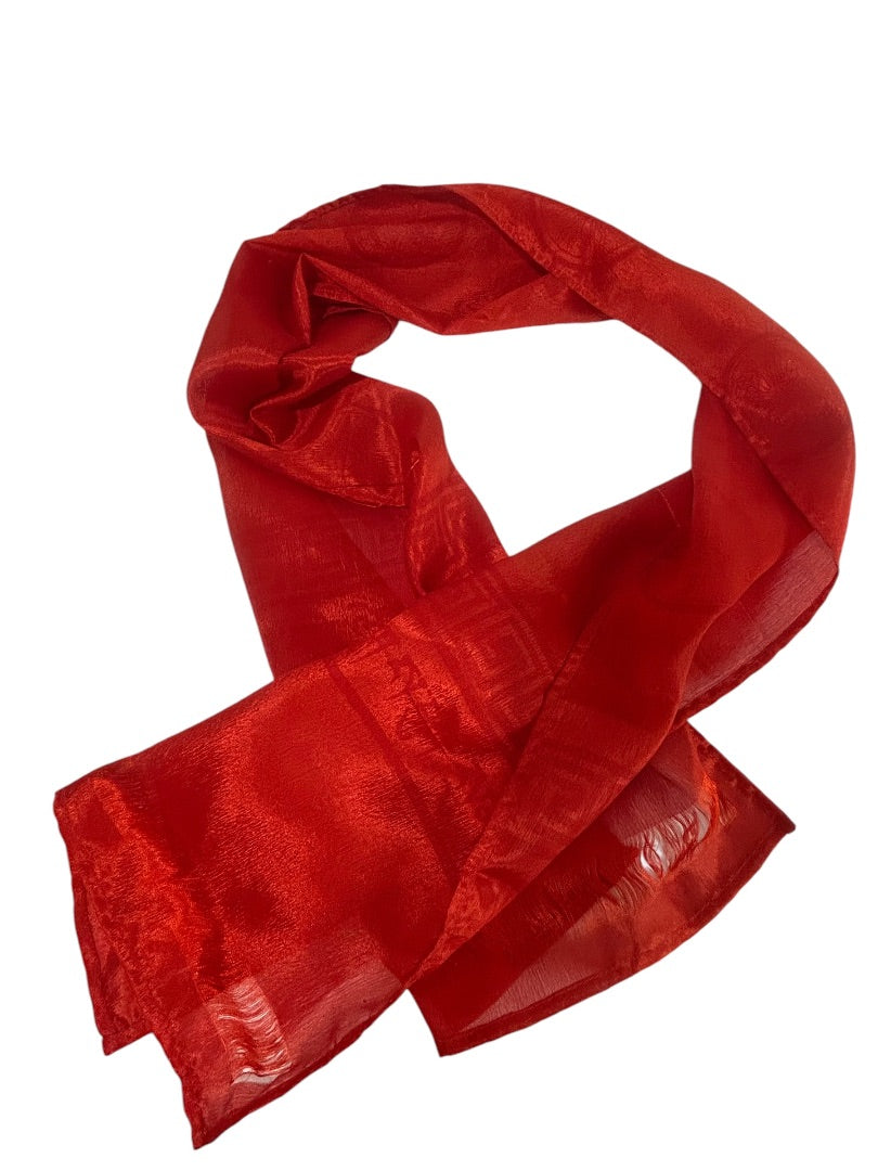 Red Woven Silk Tibetan Ceremony Scarf Subtle Pattern 12.25" x 60" Long