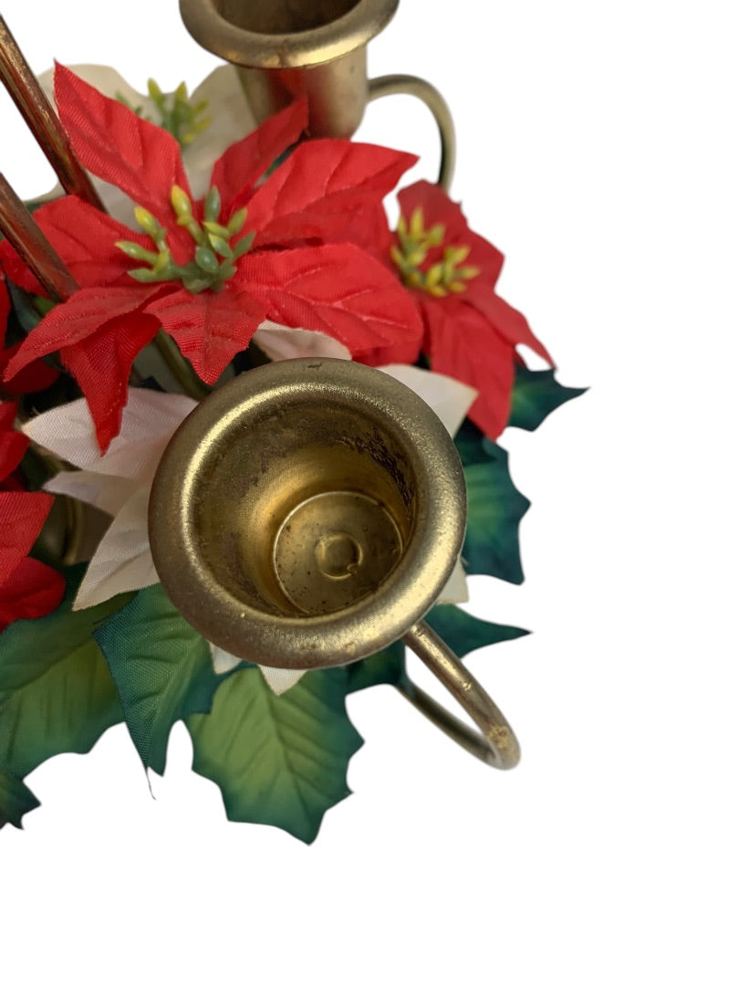 1960s Holiday Poinsettia 5 Taper Candle Holder Christmas Kitschy
