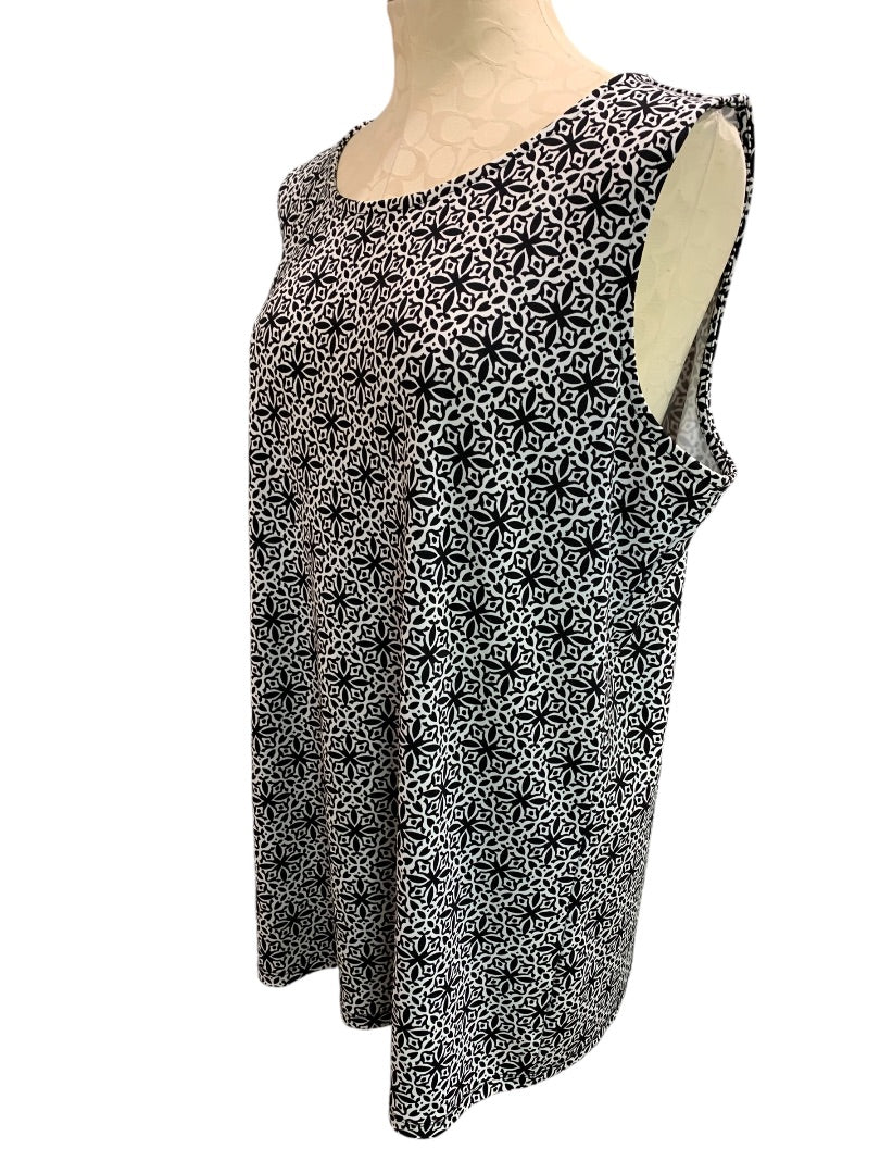 1X Talbots Woman Black White Print Tank Sleeveless Shirt