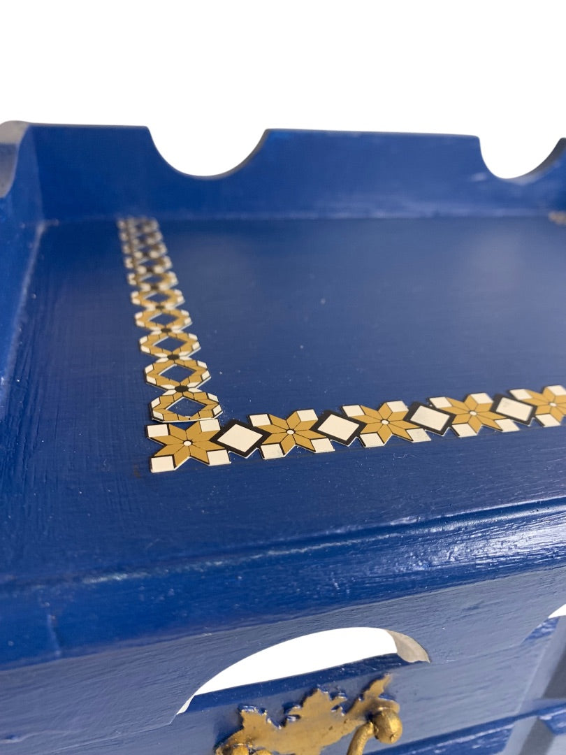 Tabletop Jewelry Box Bright Navy White Goldtone 8"h x 11"l x 6.5"d