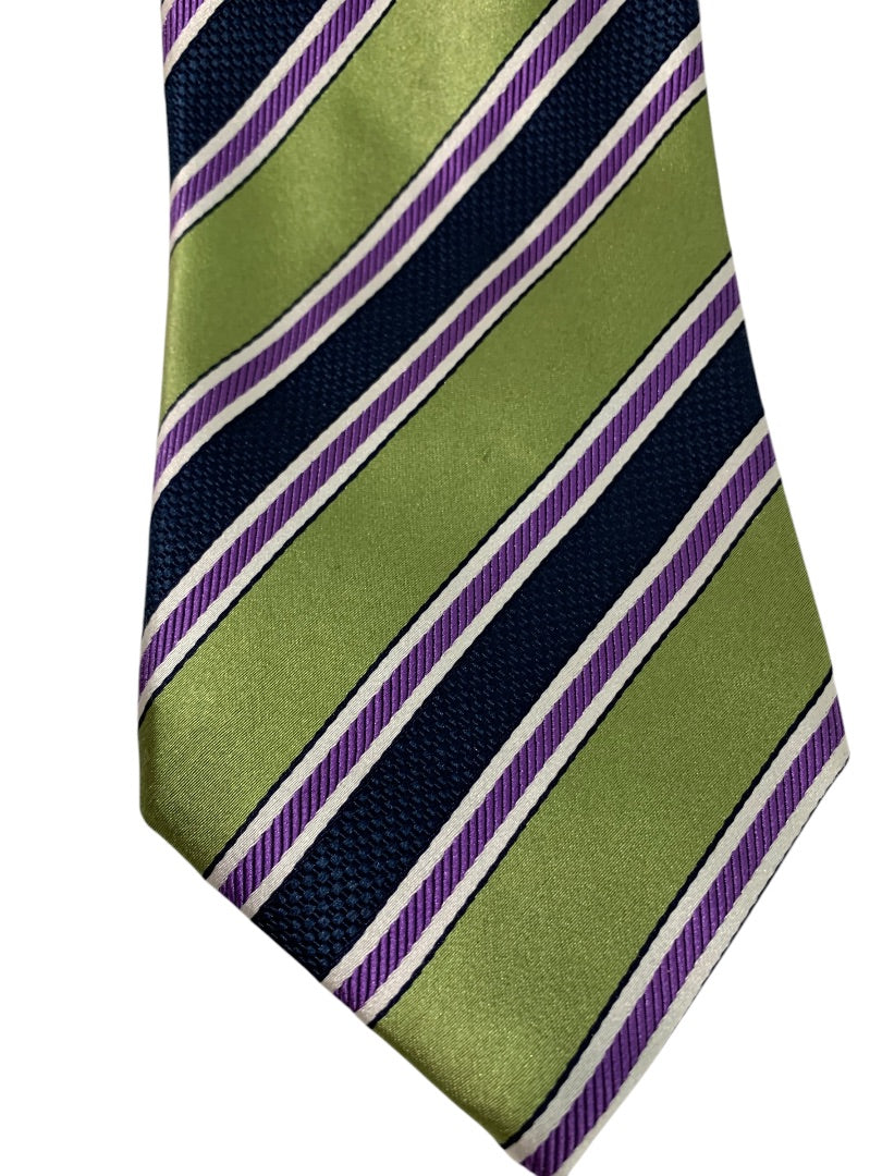 Banana Republic Mens 59 Inch Necktie Tie Silk Green Purple Diagonal Stripe