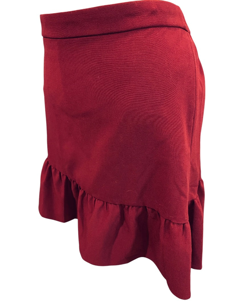Size 14 J.Crew Flounce Mini Skirt Womens New Pull On Burgundy J6153