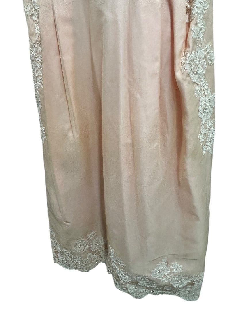 Vintage Handmade Dress Pink Lace Applique Formal 50s Tea Length