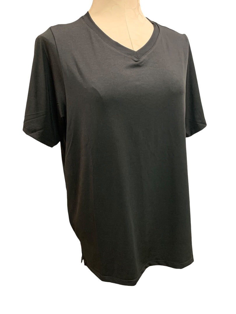 Large Womens V-Neck Black Activewear Tshirt New Short Sleeve