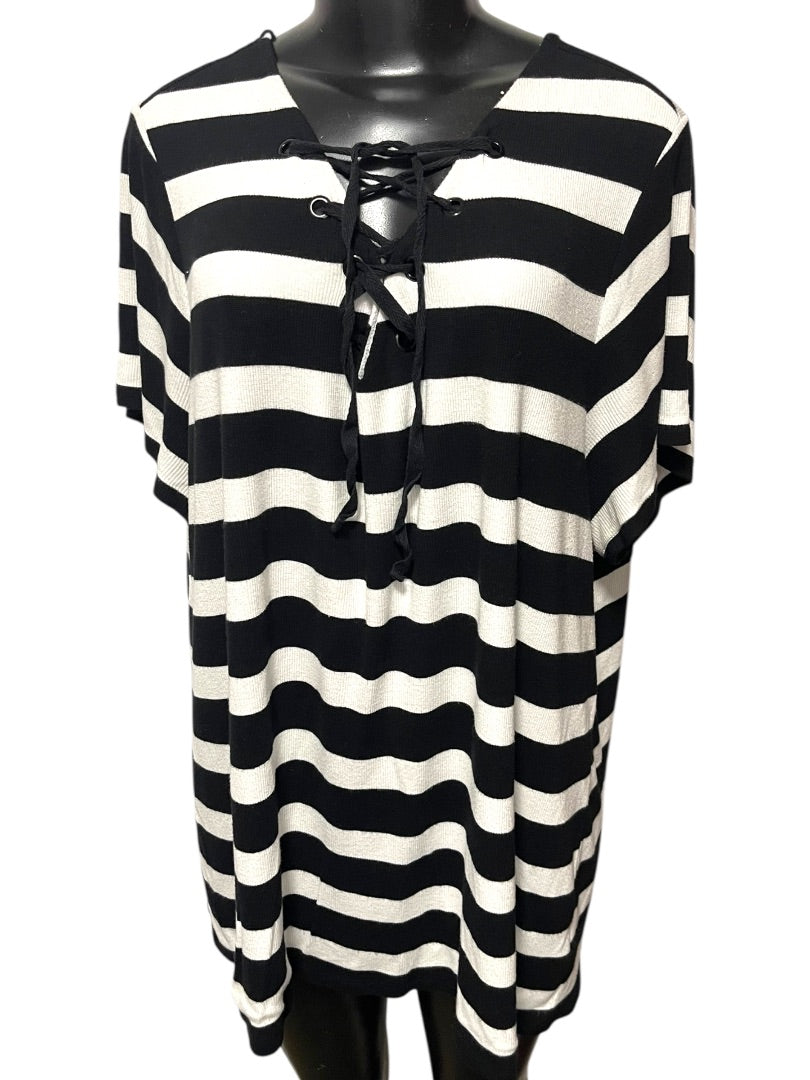 3X INC International Concepts Striped Short Sleeve Womens Top Shirt