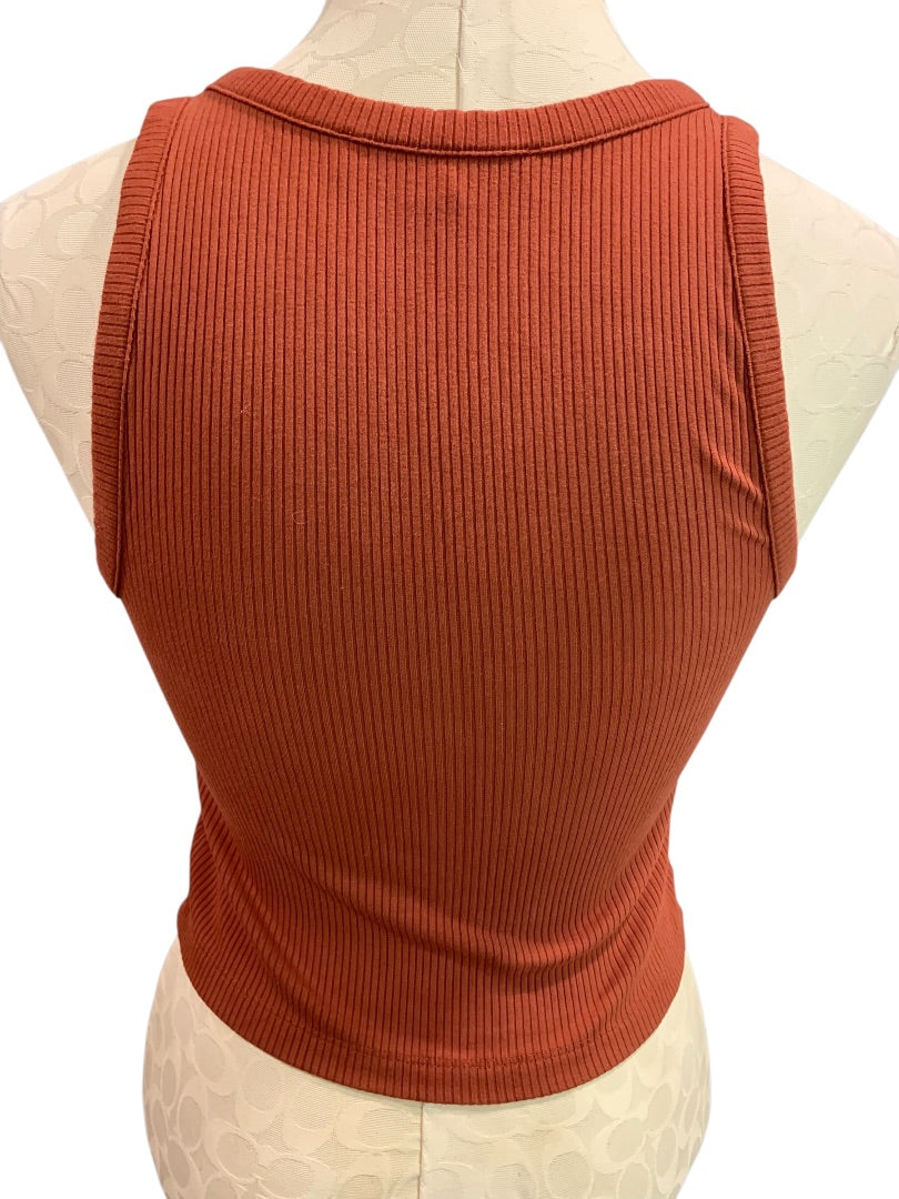 Small Loft Womens Ribbed Orange Crop Tank Top Shirt Rust Orange
