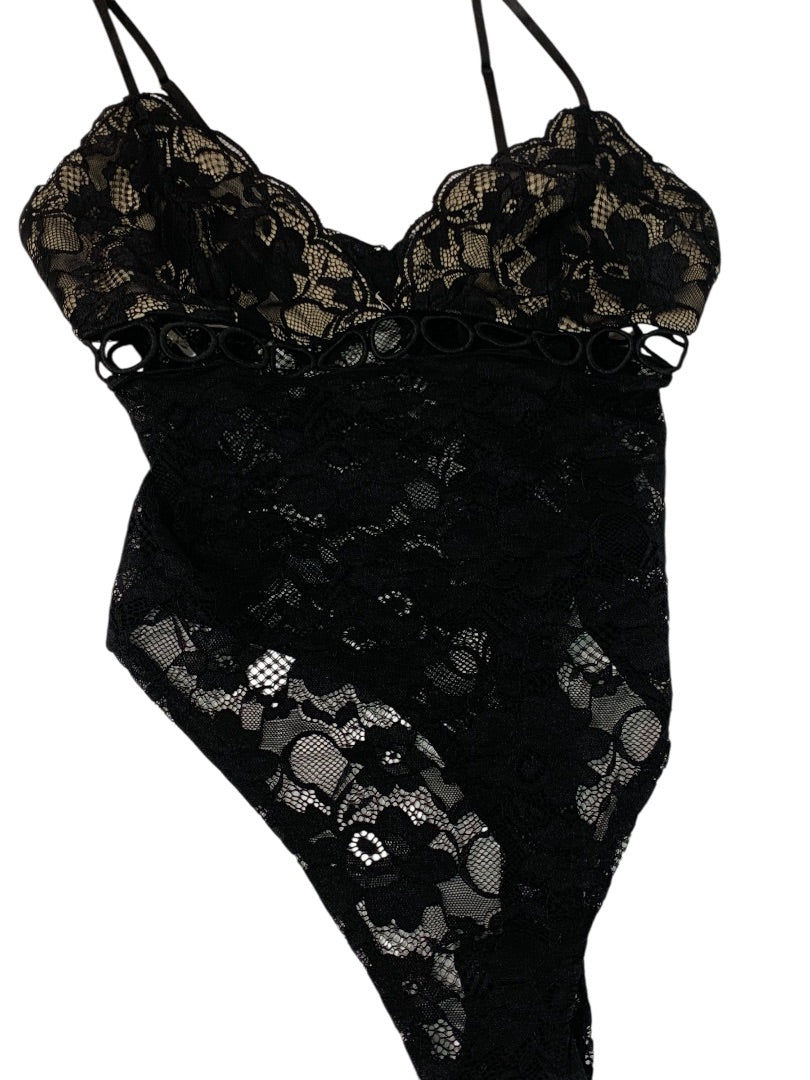 Medium Fashion Nova Womens New Black Lace Bodysuit Alia