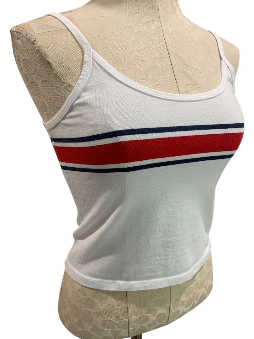 One Size John Galt Brandy Melville Retro White Striped Tank Top Shirt