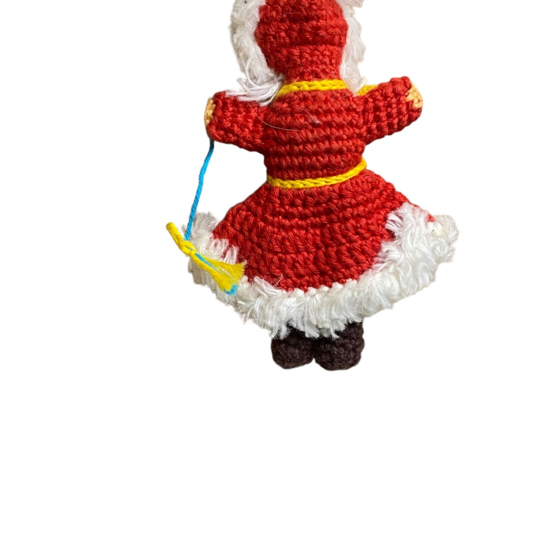 Vintage Amigurumi Japanese Crochet Winter Doll 3.25" Silk Face Red