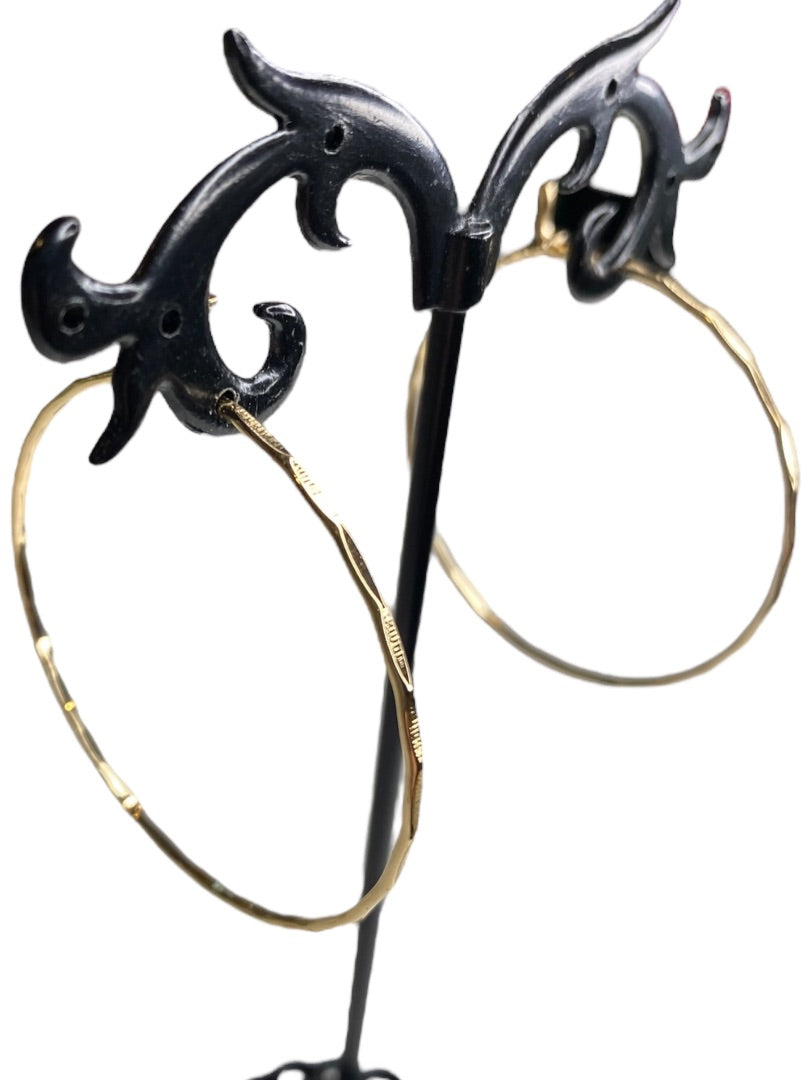 Goldtone Wire Hook Pierced Earrings 1.5" Diameter Delicate