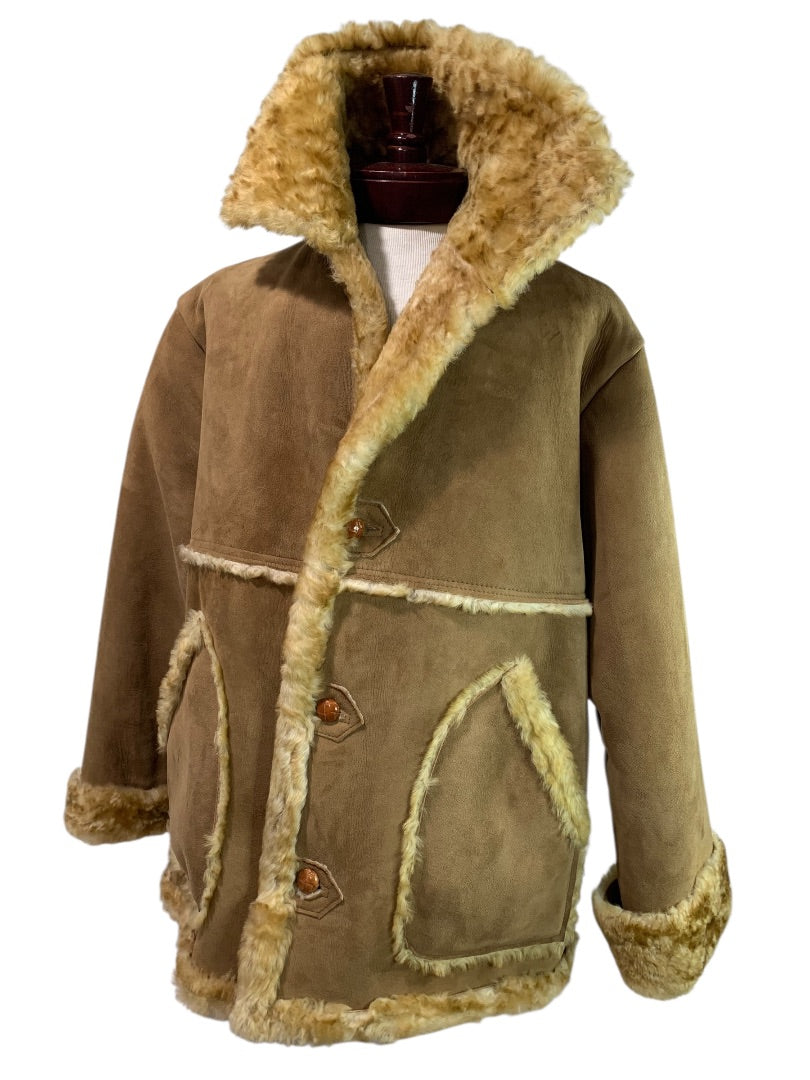 3XL Vintage Marlboro Man Suede Sheepskin Shearling Coat Jacket Rugged