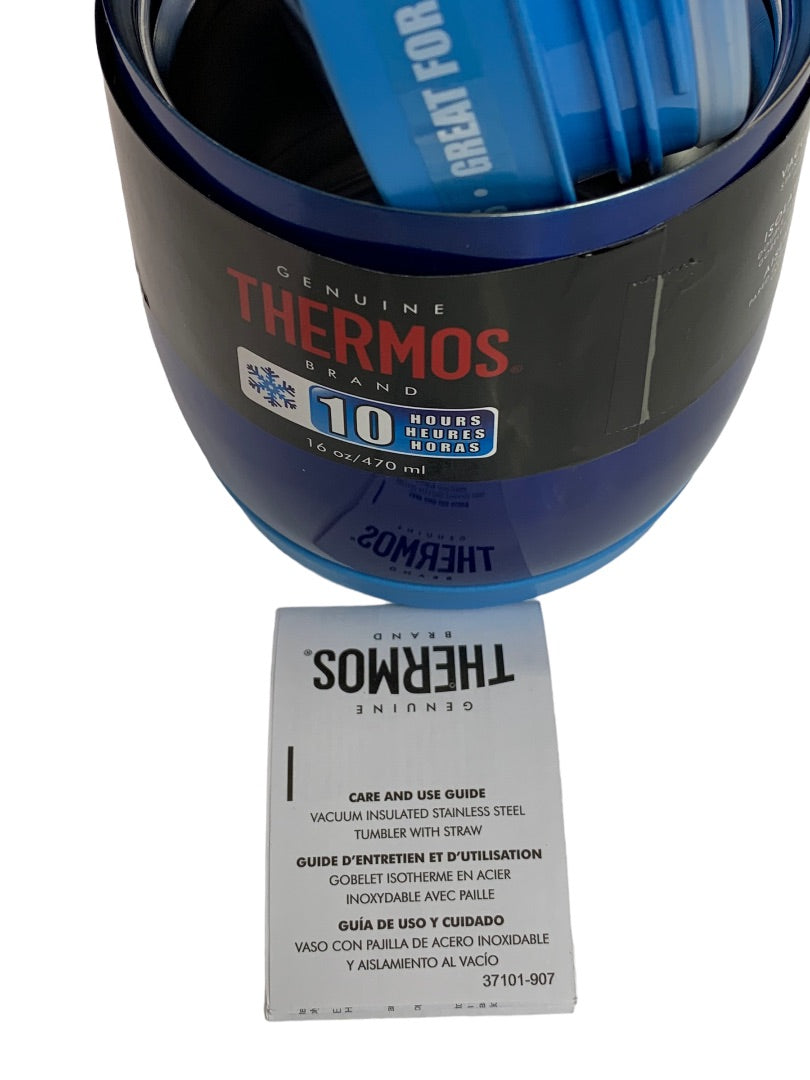 Thermos 16 oz. Vacuum Insulated Blue Stainless Steel Cold Dome Water Bottle with Straw