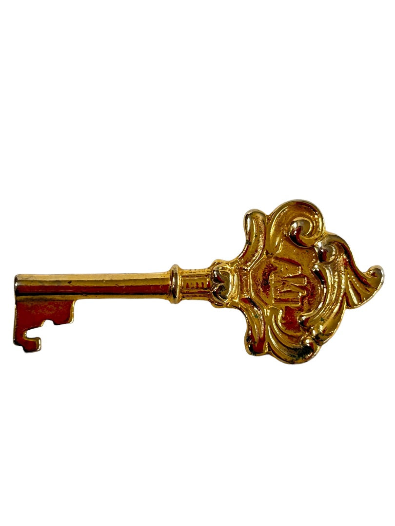 Anne Klein II Goldtone Skeleton Key Brooch Pin 2.75"