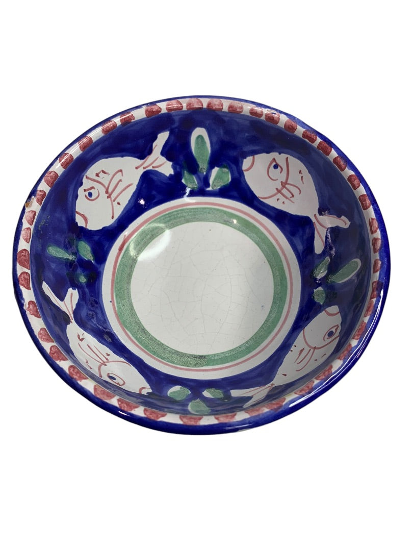 La Musa Vintage Italy Ceramic Fish Cereal Soup Bowl Repaired 6 Inch