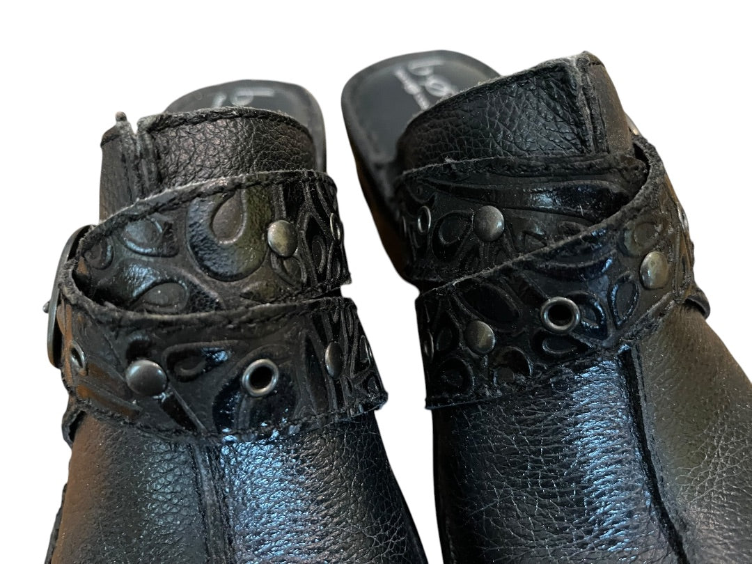 9M BOC Born Concept Women's Leather Block Heel Mules Black C35300 CIG14