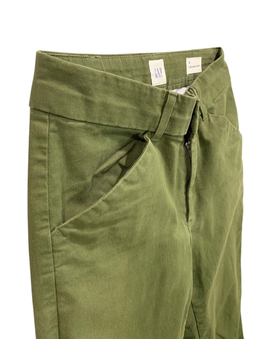 Size 00 Gap Womens Slim Ankle Khaki Pants Olive Green