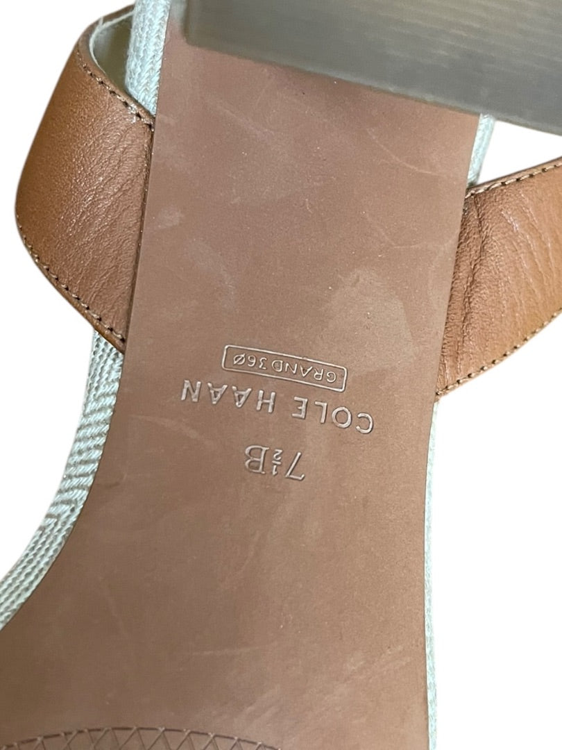7.5B Cole Haan Josie Block Heeled Sandal Ivory Brown