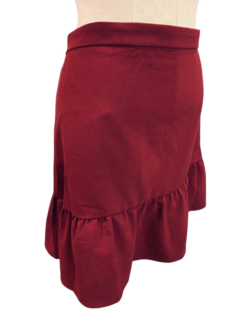 Size 14 J.Crew Flounce Mini Skirt Womens New Pull On Burgundy J6153