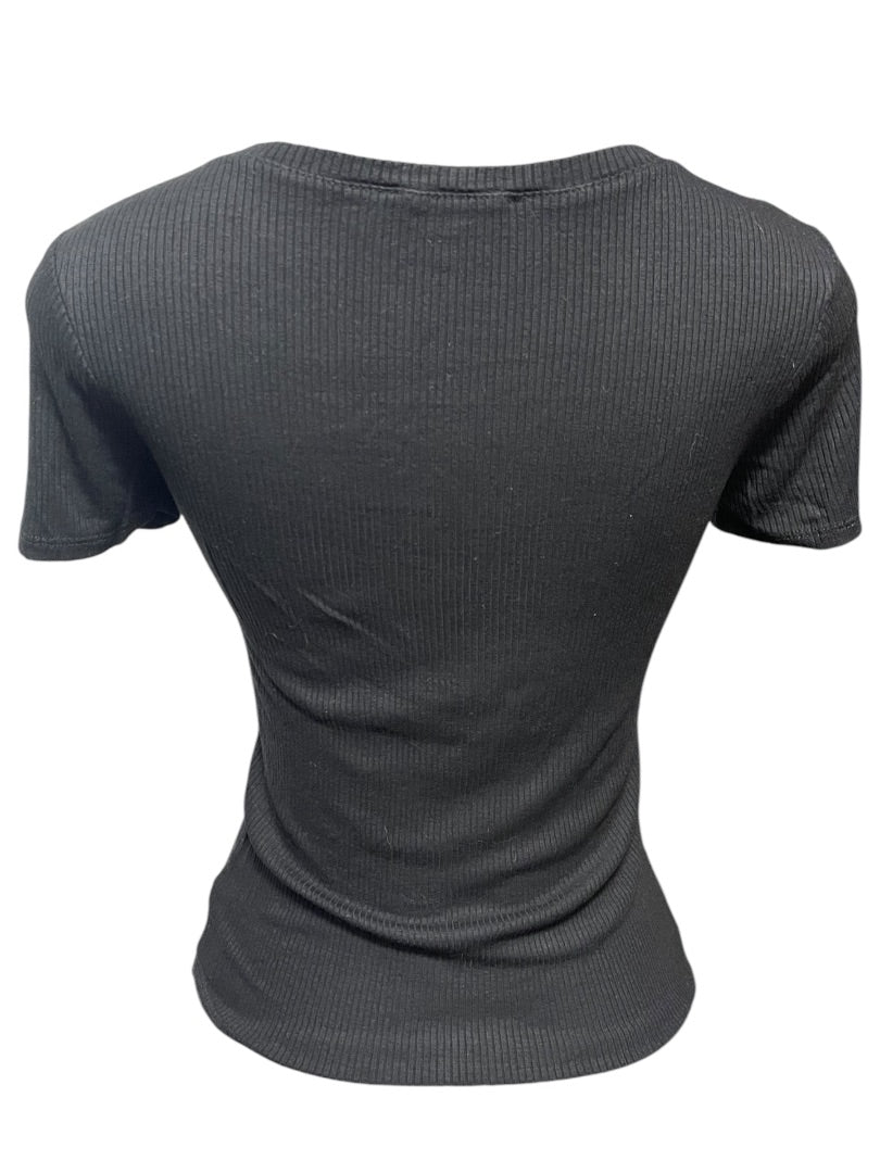 Medium Hashtag In Trend Short Sleeve Ribbed Womens Top Black