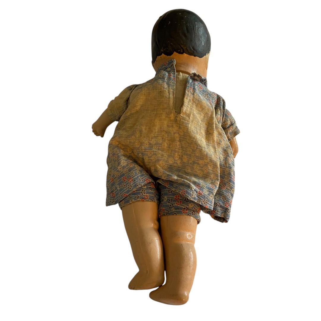1940s Composition Baby Doll Soft Body Brown Hair Blue Eyes 16 Inch