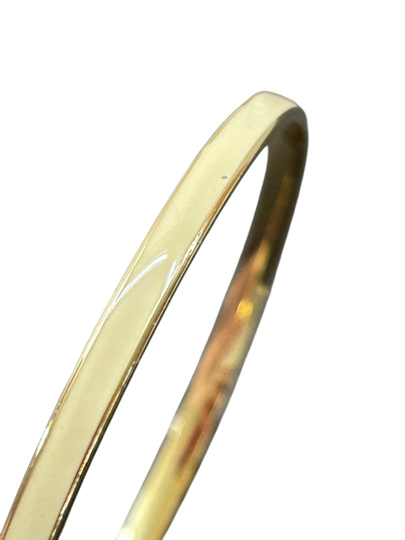 Goldtone Enameled Ivory Bangle Bracelet 2.6" Inside Diameter 4mm