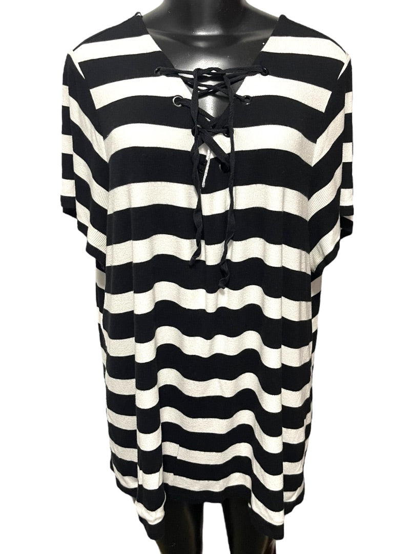 3X INC International Concepts Striped Short Sleeve Womens Top Shirt