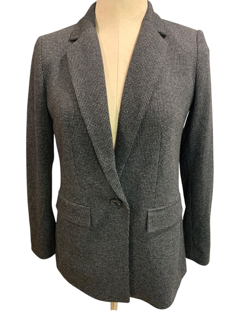 Size 2P Loft Petites Womens Microcheck Blazer Business Soft Black Gray