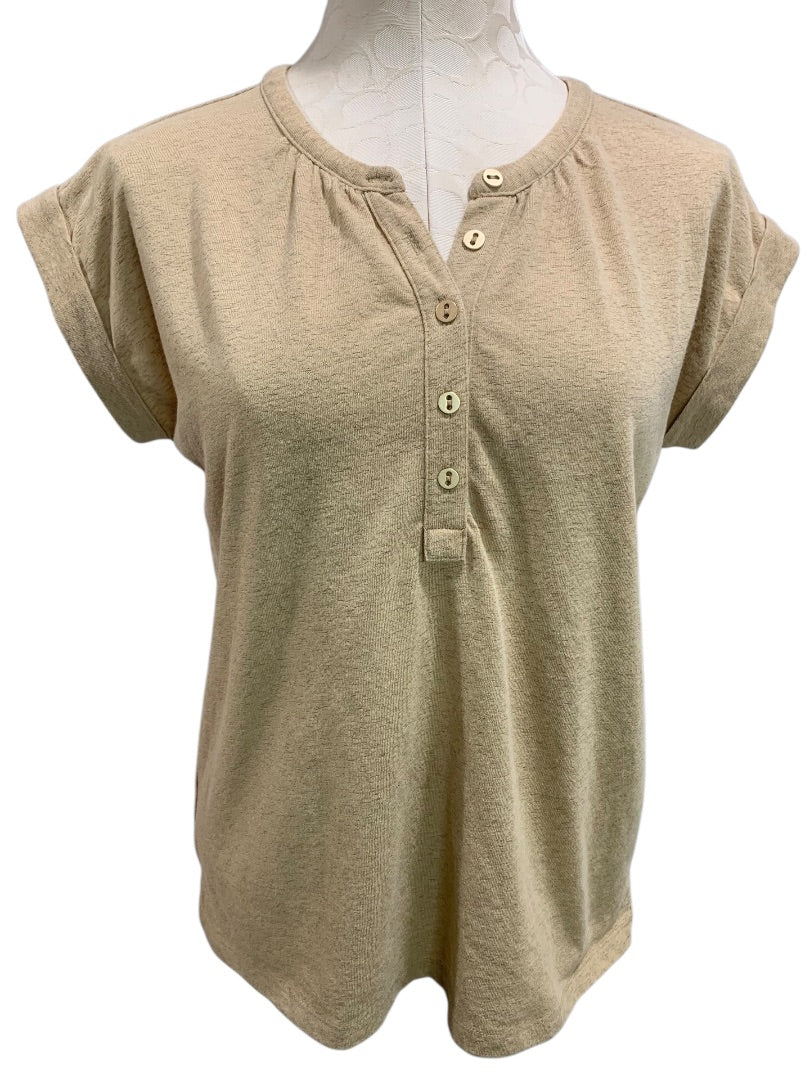 XS Loft Womens Henley Style Tshirt Cuffed Short Sleeve