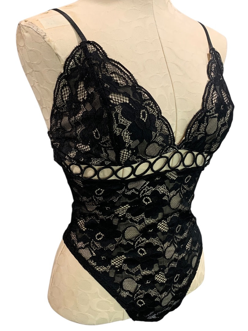 Medium Fashion Nova Womens New Black Lace Bodysuit Alia