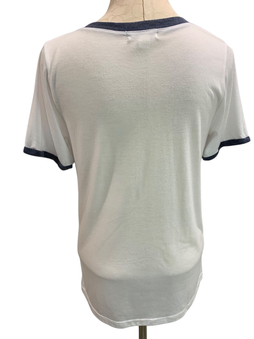 Small Treasure & Bond Womens Oversize V-Neck Tshirt White Blue