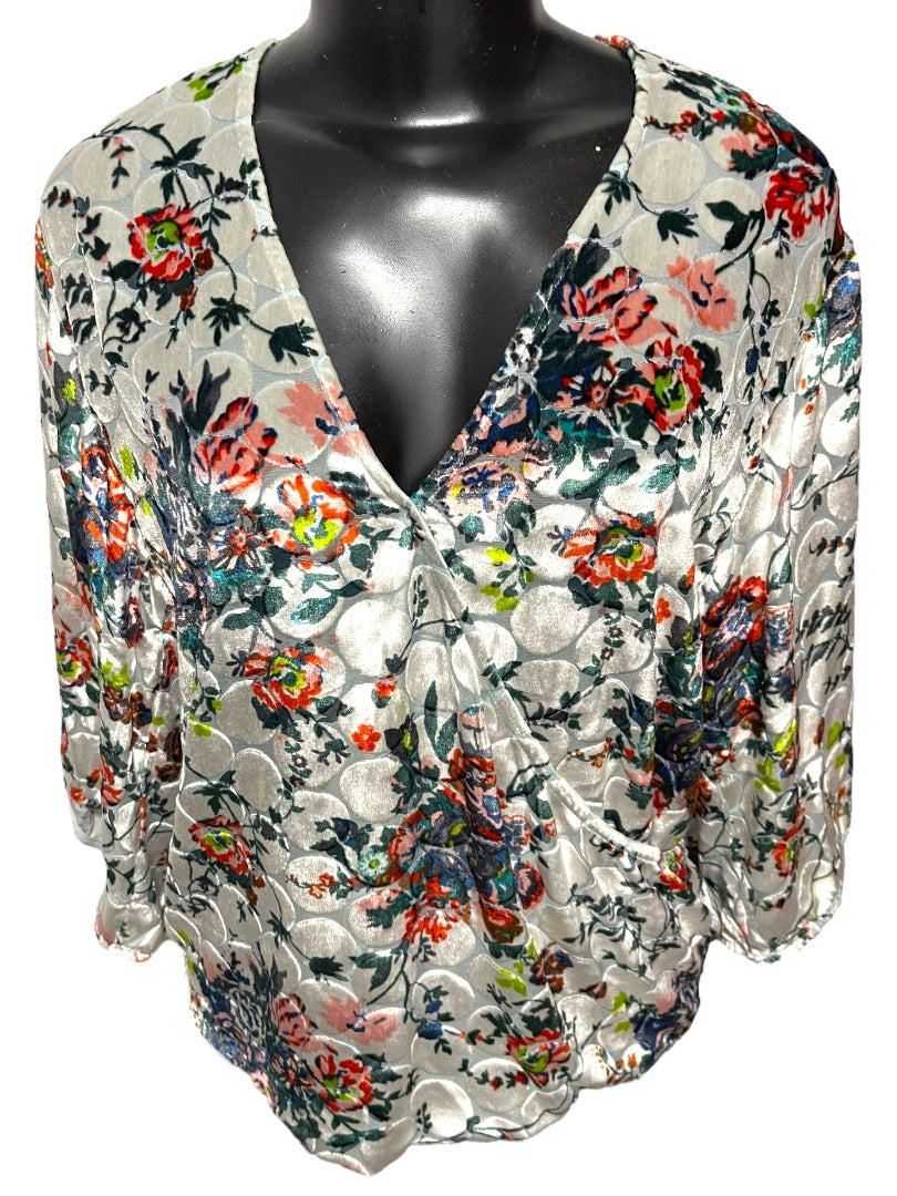 Small Maeve Anthropologie Sheer Umi Wrap Floral Velvet Shirt Silk Blend