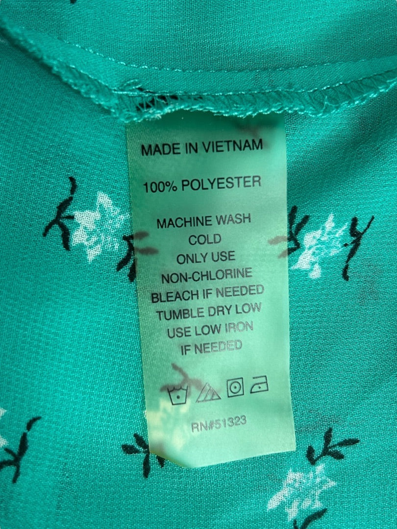Small Chaus New York Womens Sheer Tiered Sleeveless Blouse Shirt Green Floral