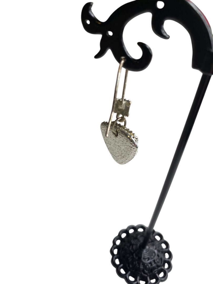 Silvertone Fishhook Earrings Triangular Shape Enameled 1.5" Drop