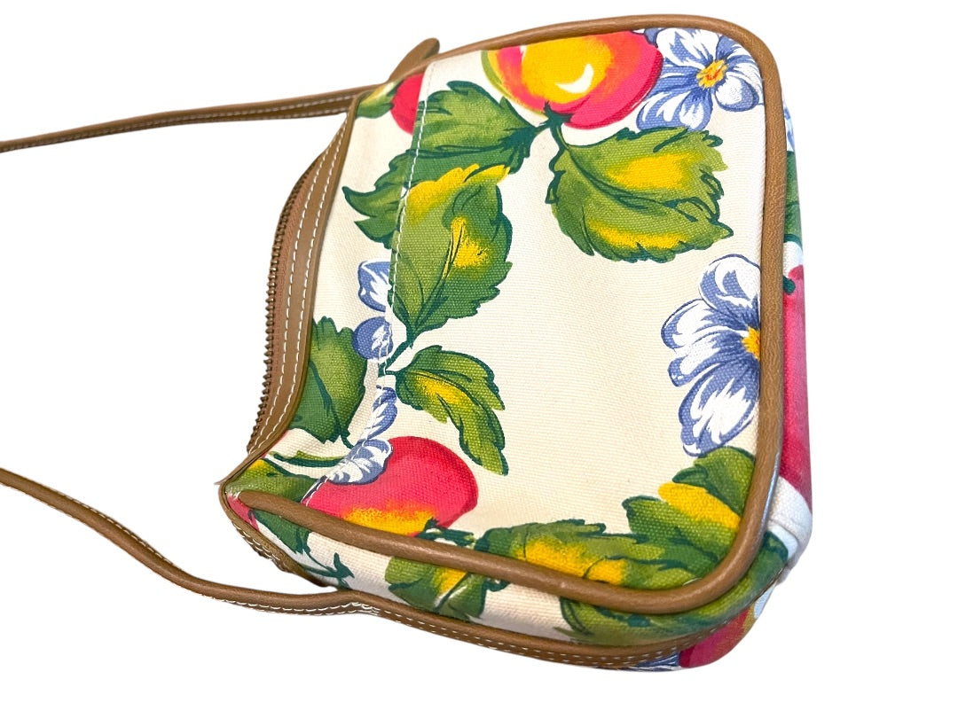 Liz Liz Claiborne Vintage Canvas Fruit & Flowers Zipper Closure Vintage Purse