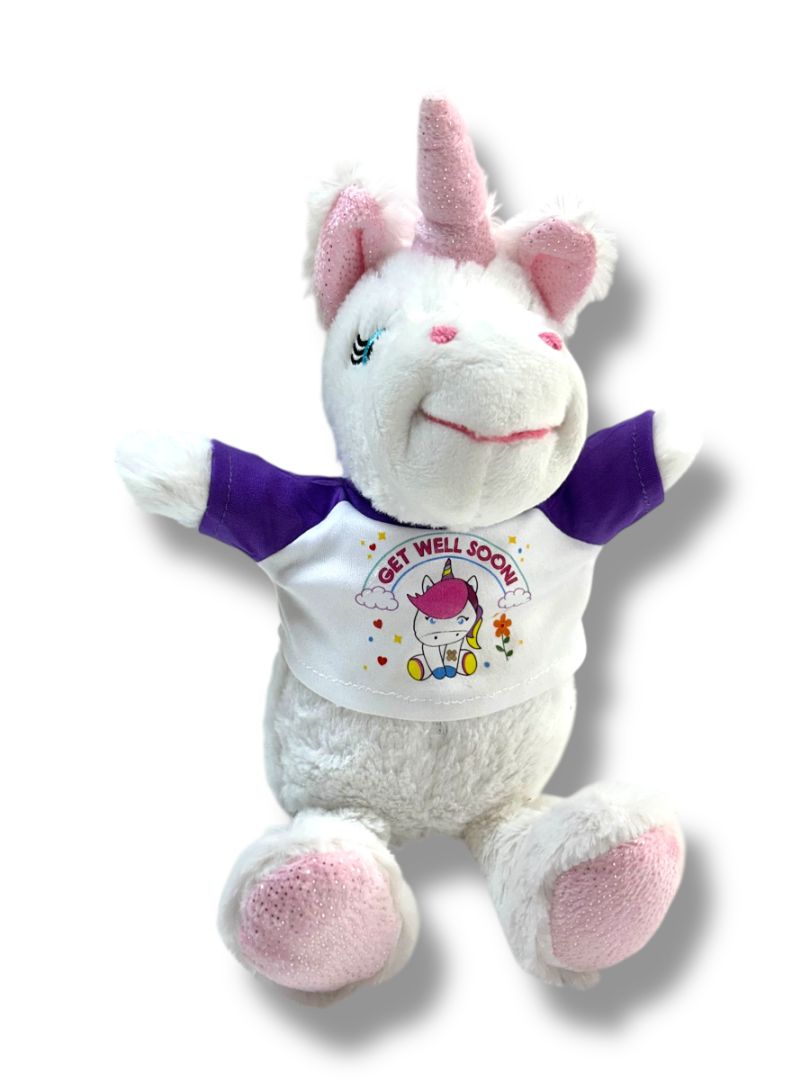 Plushology "Get Well Soon" Plush Unicorn Soft White Pink 13"