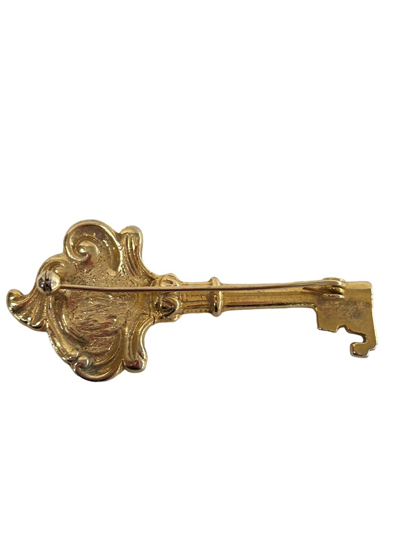 Anne Klein II Goldtone Skeleton Key Brooch Pin 2.75"