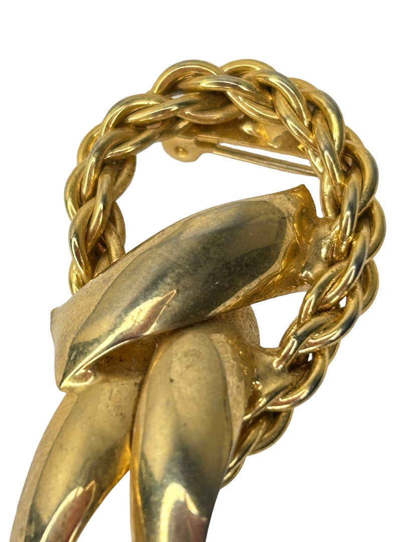 Vintage Goldtone Brooch Dimensional Ribbon Abstract 2.25"