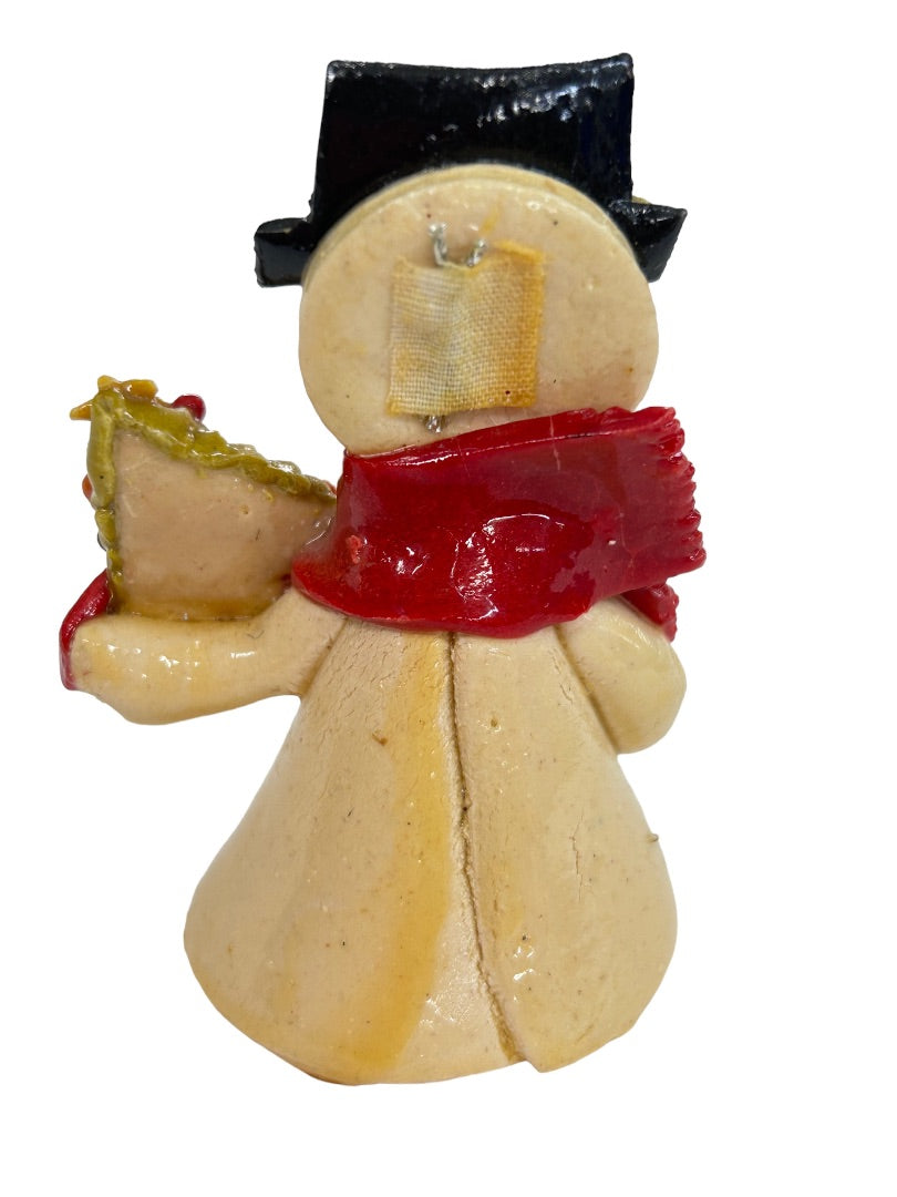 Clay Snoman Figurine Ornament Vintage Handmade Holiday 2 7/8" h
