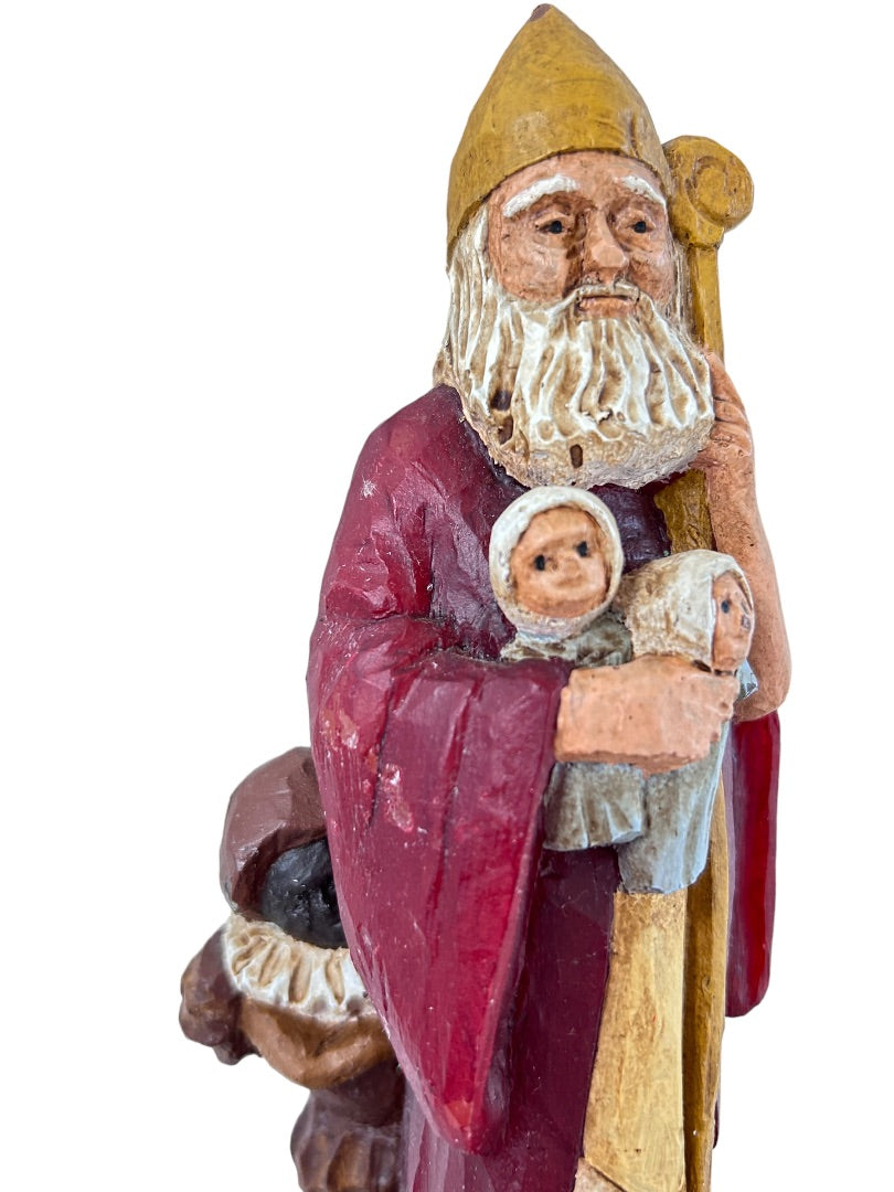 Vintage 1992 Old world skinny Santa & Dolls Father Christmas Figurine Signed