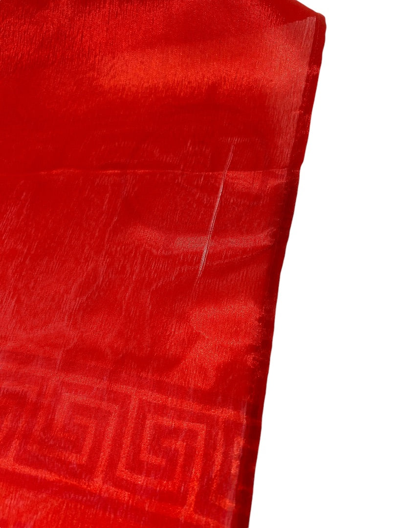 Red Woven Silk Tibetan Ceremony Scarf Subtle Pattern 12.25" x 60" Long