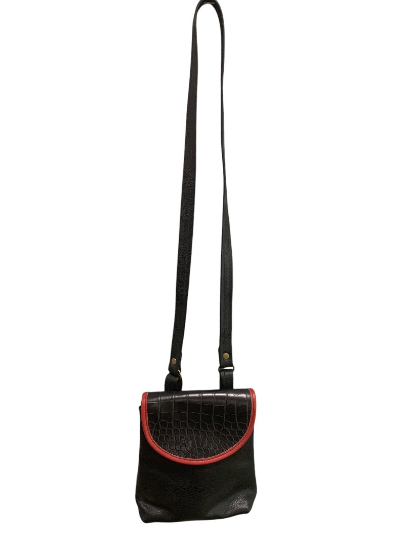 Vintage 1990s Black Red Leather Flap Satchel Hip Bag