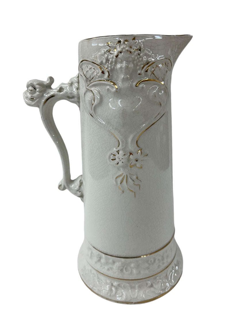 Antique Tankard Pitcher 12 Inch Owen Minerva Victorian Scene Handle Pottery